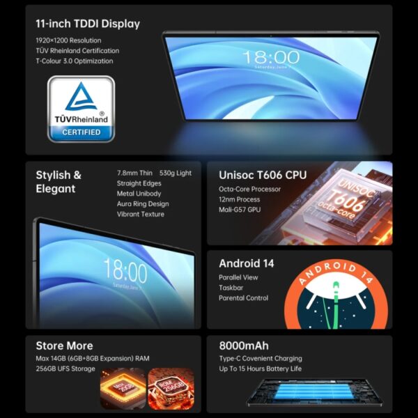 Tablet PC Teclast T50HD de 11 pulgadas, Android 14 Unisoc T606 Octa Core, 4G LTE Dual SIM - Imagen 5