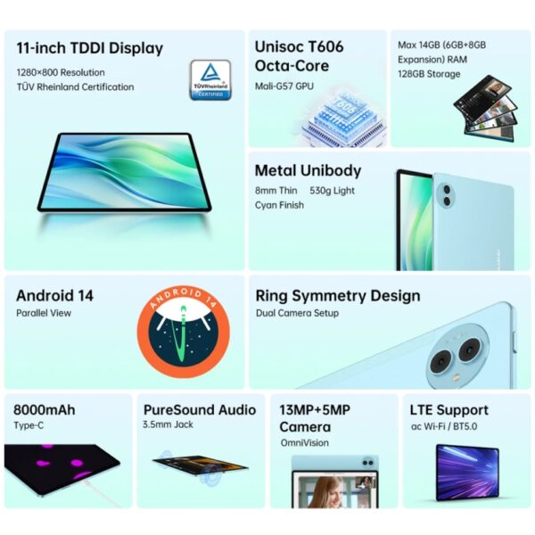 Tablet PC Teclast P50 de 11 pulgadas, Android 14 Unisoc T606 Octa Core, 4G LTE Dual SIM - Imagen 5