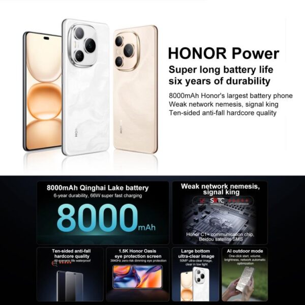 Honor Power, 12GB+256GB, Screen Fingerprint, 6.78 inch MagicOS 9.0 Snapdragon 7 Gen 3 Octa Core, Network: 5G, NFC, OTG - Imagen 2