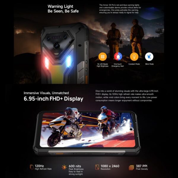 Ulefone Armor 34 Pro, 16GB+512GB, Night Vision, IP68/IP69K Rugged Phone, 6.95 inch Android 15 MediaTek Dimensity 7300 Octa Core, Network: 5G, NFC, OTG - Imagen 13