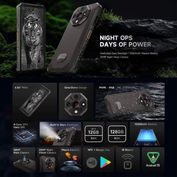 Ulefone Armor X16, 6GB+128GB, Night Vision, IP68/IP69K Rugged Phone, 6.56 inch Android 15 MediaTek Helio G91 Octa Core, Network: 4G, NFC, OTG - Imagen 2