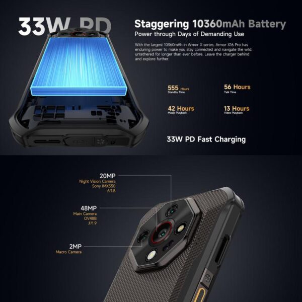 Ulefone Armor X16, 6GB+128GB, Night Vision, IP68/IP69K Rugged Phone, 6.56 inch Android 15 MediaTek Helio G91 Octa Core, Network: 4G, NFC, OTG - Imagen 4