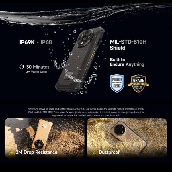 Ulefone Armor X16, 6GB+128GB, Night Vision, IP68/IP69K Rugged Phone, 6.56 inch Android 15 MediaTek Helio G91 Octa Core, Network: 4G, NFC, OTG - Imagen 7
