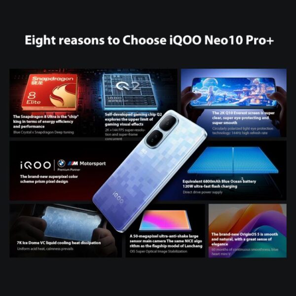 vivo iQOO Neo10 Pro+, 16GB+512GB, Screen Fingerprint, 6.82 inch Android 15 OriginOS 5 Snapdragon 8 Elite Octa Core, OTG, NFC, Network: 5G, Support Google Play - Imagen 4