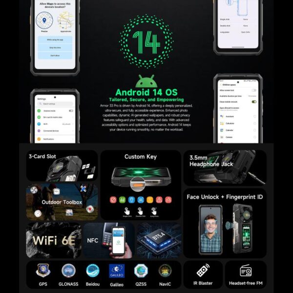 Ulefone Armor 33 Pro Rugged Phone, 16GB+512GB, Night Vision, 6.95 inch + 3.4 inch Dual Screen Android 14 MediaTek Dimensity 7300X Octa Core, Network: 5G, OTG, NFC - Imagen 22