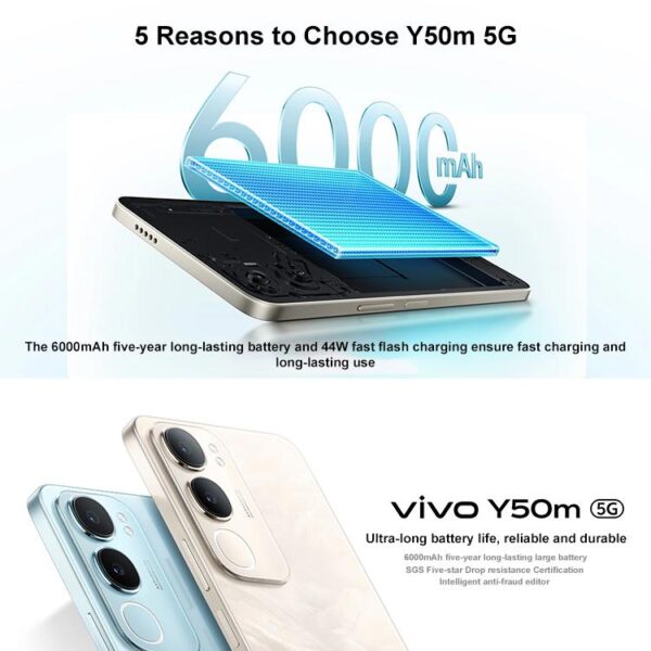 vivo Y50m 5G, 12GB+256GB, Face ID / Side Fingerprint, 6.74 inch Android 15 OriginOS 5 Dimensity 6300 Octa Core, OTG, Network: 5G - Imagen 3