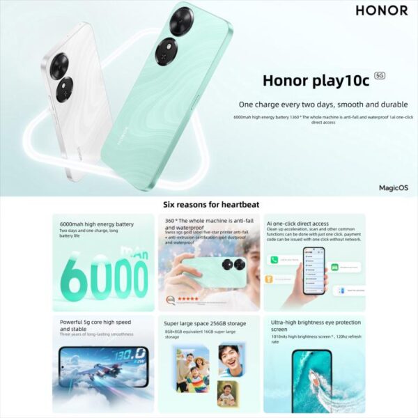 Honor Play10C, 4GB+128GB, Side Fingerprint, 6.61 inch MagicOS 9.0 Android 15 Dimensity 6300 Octa Core, Network: 5G, OTG - Imagen 2