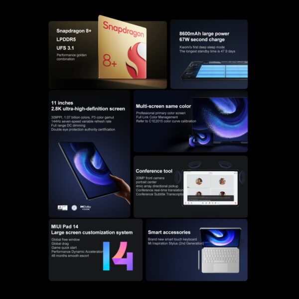 MIUI 14 Qualcomm Snapdragon 8+ 4nm Octa Core hasta 3.2GHz, Cámara frontal HD de 20MP, Batería de 8600mAh - Imagen 4
