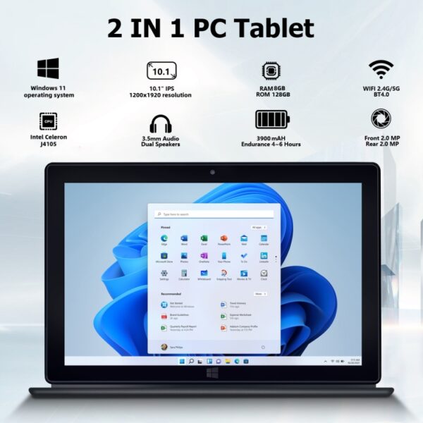 Tablet PC LZ1003, 10,1 pulgadas, 8GB+128GB, Windows 11, Intel Celeron J3455 Quad Core, compatible con tarjeta TF, HDMI, BT y WiFi dual, teclado no incluido - Imagen 4