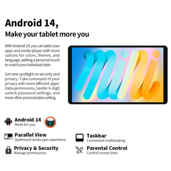 Tableta Teclast M50 Mini WiFi, 4 GB + 128 GB, 8,7 pulgadas, Android 15, Unisoc T606, ocho núcleos - Imagen 14