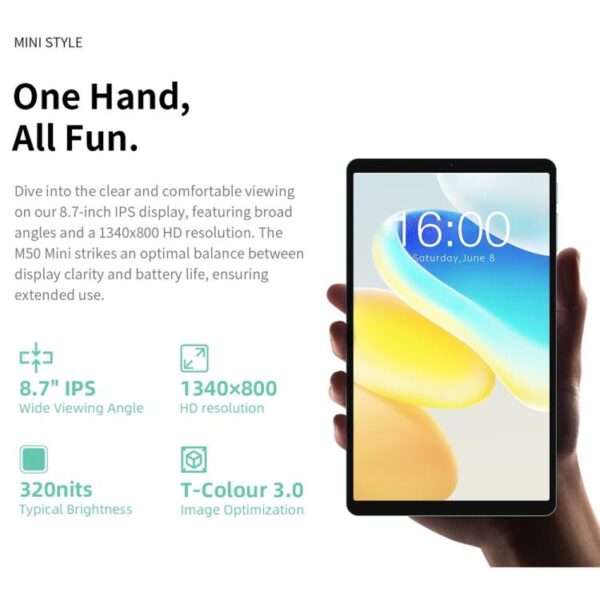 Tableta Teclast M50 Mini WiFi, 4 GB + 128 GB, 8,7 pulgadas, Android 15, Unisoc T606, ocho núcleos - Imagen 4