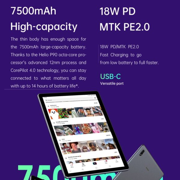 AllDocube X Juego 4G Tablet, 10.5 pulgadas, 8GB + 128GB, Android 11 MediaTek P90 Octa Core, sin teclado, soporte TF Tarjeta y banda dual WiFi y Bluetooth, Tapón de la UE (Negro + Gray) - Imagen 5