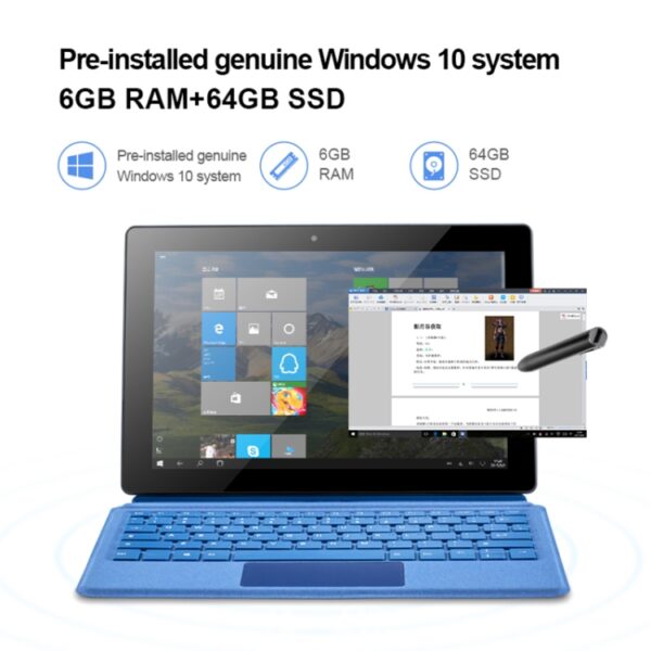 PIPO W10 2 en 1 Tablet PC, 10,1 pulgadas, 6GB + 64GB, SISTEMA DE WINDOWS 10, Intel Gemini Lake N4120 Quad Core Hasta 2.6GHz, sin teclado y lápiz de lápiz, soporte Dual Band WiFi y Bluetooth y TF Card & HDMI, TPL - Imagen 10