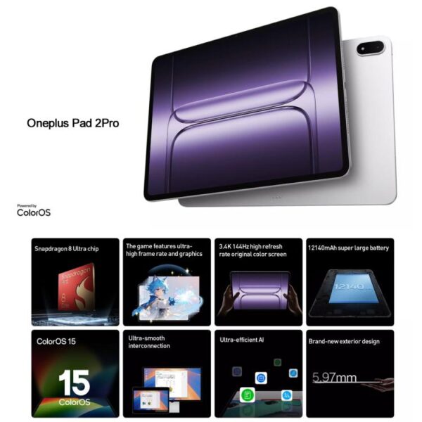 OnePlus Pad 2 Pro 13.2 inch WiFi Tablet PC, 16GB+1TB ColorOS 15.0 Qualcomm Snapdragon 8 Ultra Octa Core CPU - Imagen 2